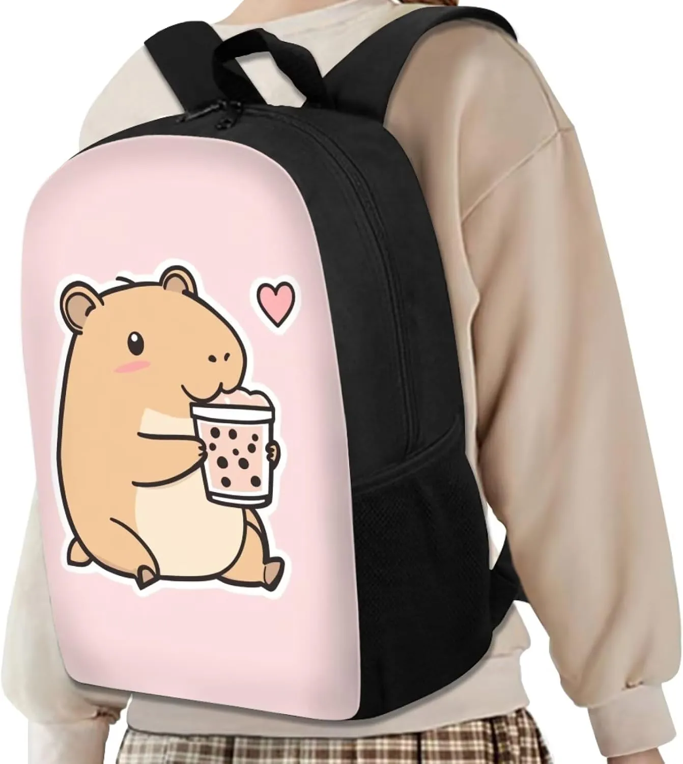 Cozeyat Milk Capybara Backpack for School Girls 2Nd Grade 4 Pcs Kids Bookbag Lightweight Preschool Backpack for Girls Age 6-8 Kids Travel Book Bag Hiking Daypack