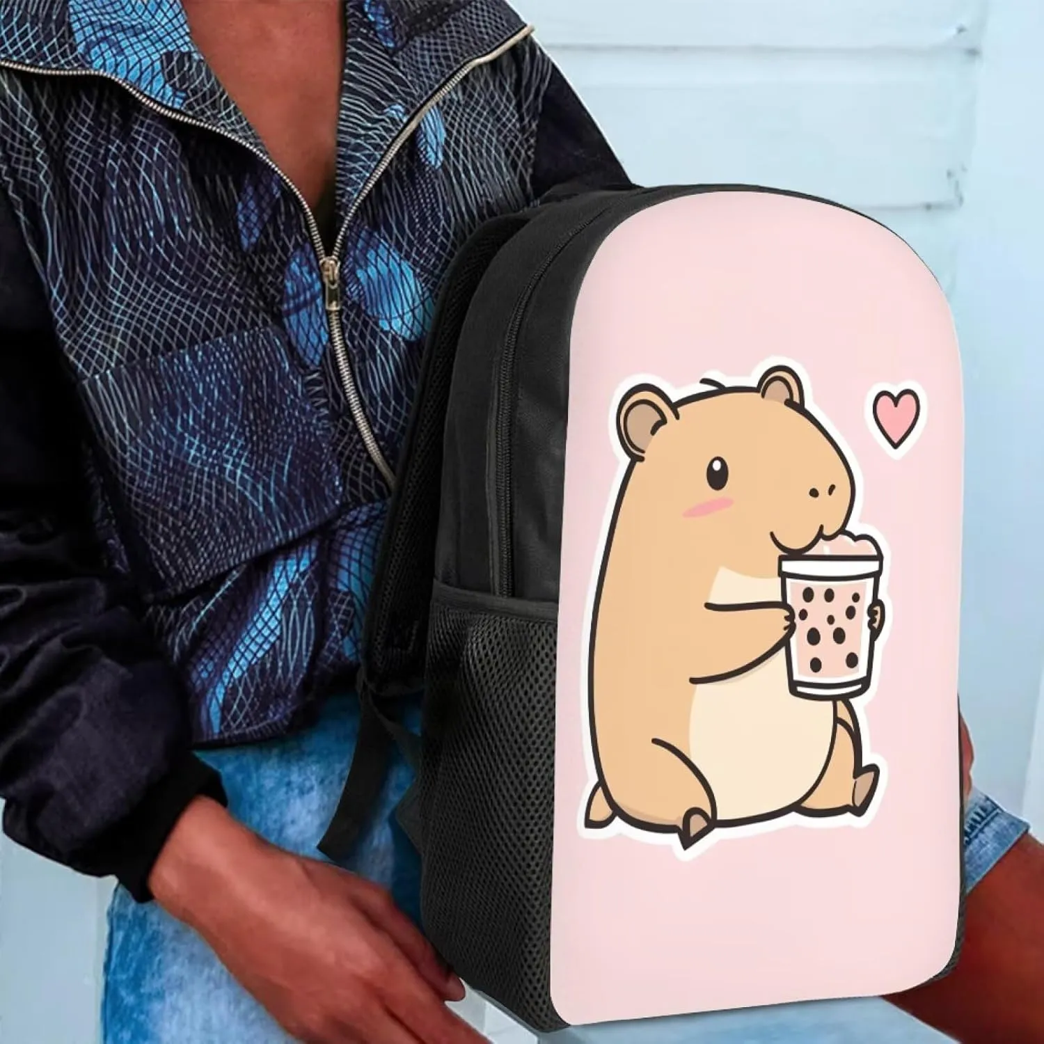 Cozeyat Milk Capybara Backpack for School Girls 2Nd Grade 4 Pcs Kids Bookbag Lightweight Preschool Backpack for Girls Age 6-8 Kids Travel Book Bag Hiking Daypack
