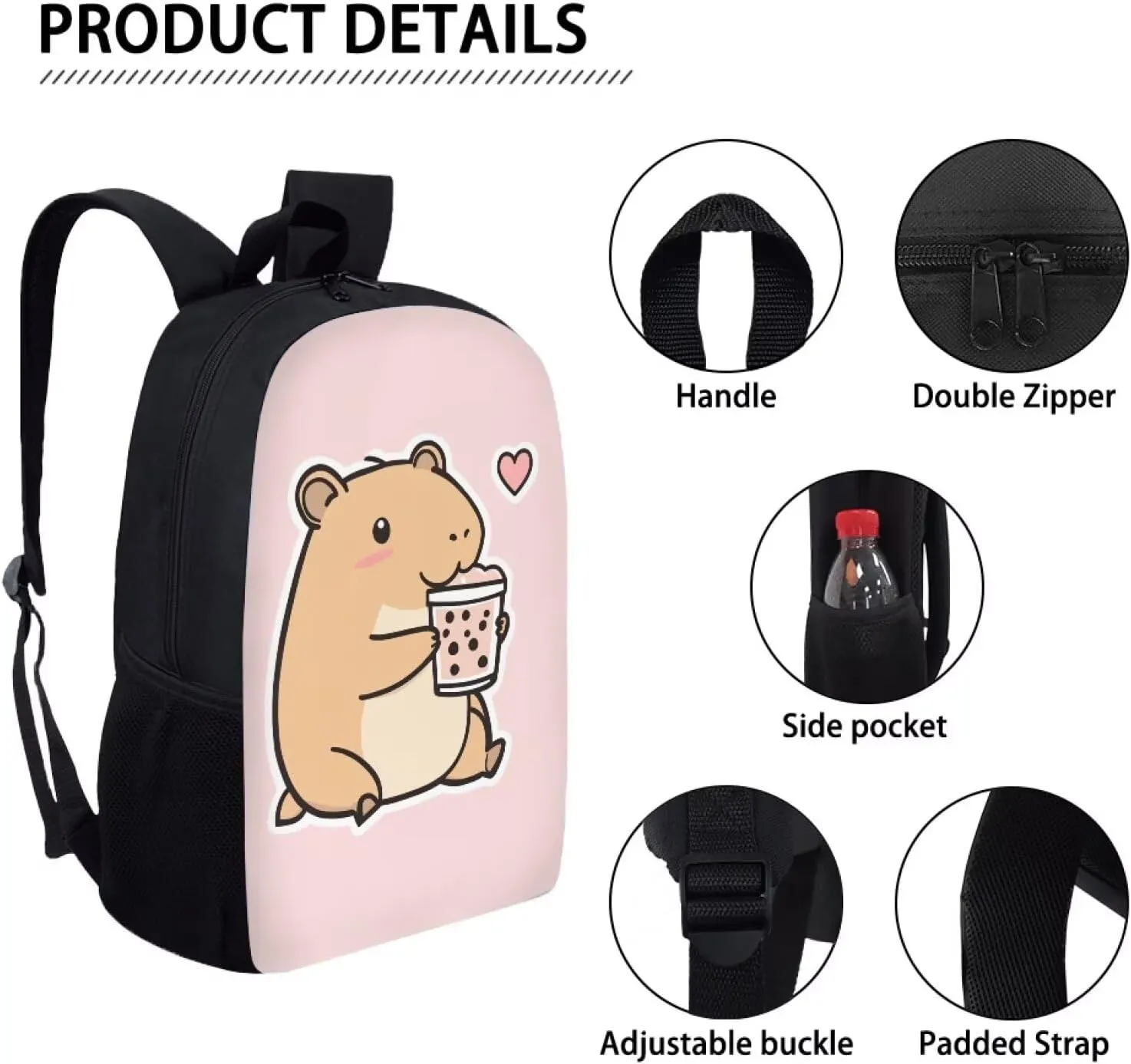 Cozeyat Milk Capybara Backpack for School Girls 2Nd Grade 4 Pcs Kids Bookbag Lightweight Preschool Backpack for Girls Age 6-8 Kids Travel Book Bag Hiking Daypack