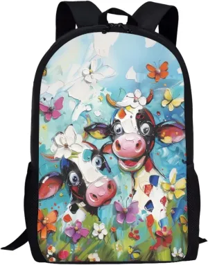 Cozeyat School Backpack for Teenager Student,Cartoon Cow Design Boys Girls Book Back Pack,Large Capacity Sport Travel Satchel,Washable