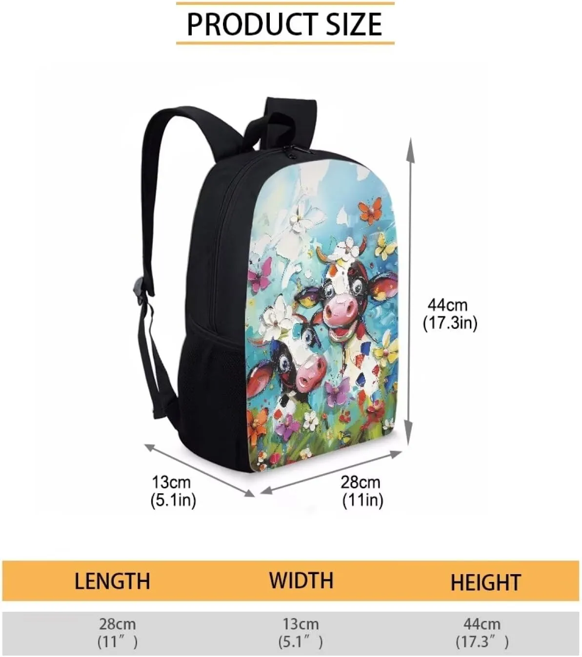Cozeyat School Backpack for Teenager Student,Cartoon Cow Design Boys Girls Book Back Pack,Large Capacity Sport Travel Satchel,Washable