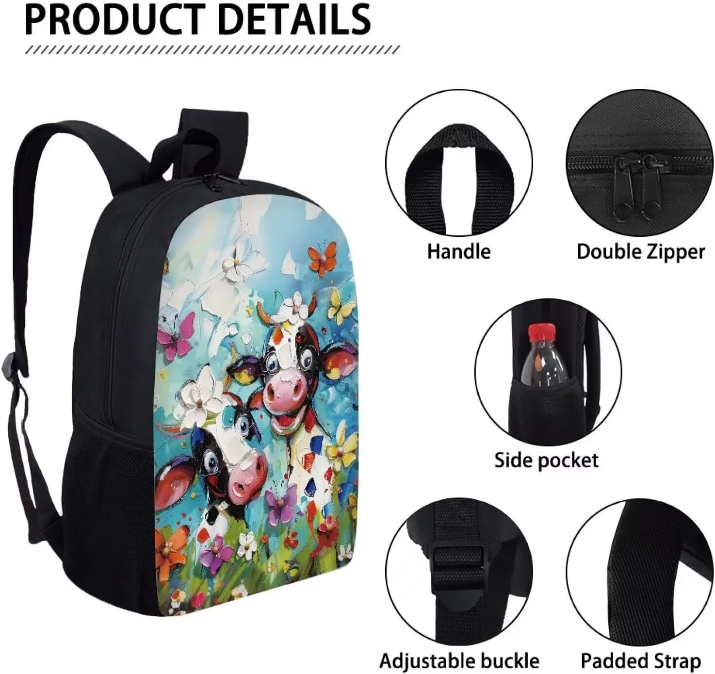 Cozeyat School Backpack for Teenager Student,Cartoon Cow Design Boys Girls Book Back Pack,Large Capacity Sport Travel Satchel,Washable