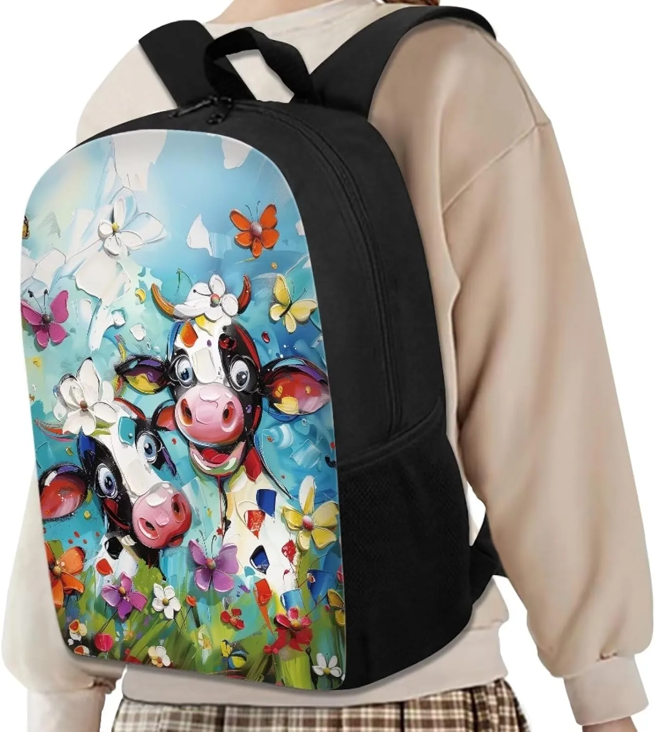 Cozeyat School Backpack for Teenager Student,Cartoon Cow Design Boys Girls Book Back Pack,Large Capacity Sport Travel Satchel,Washable