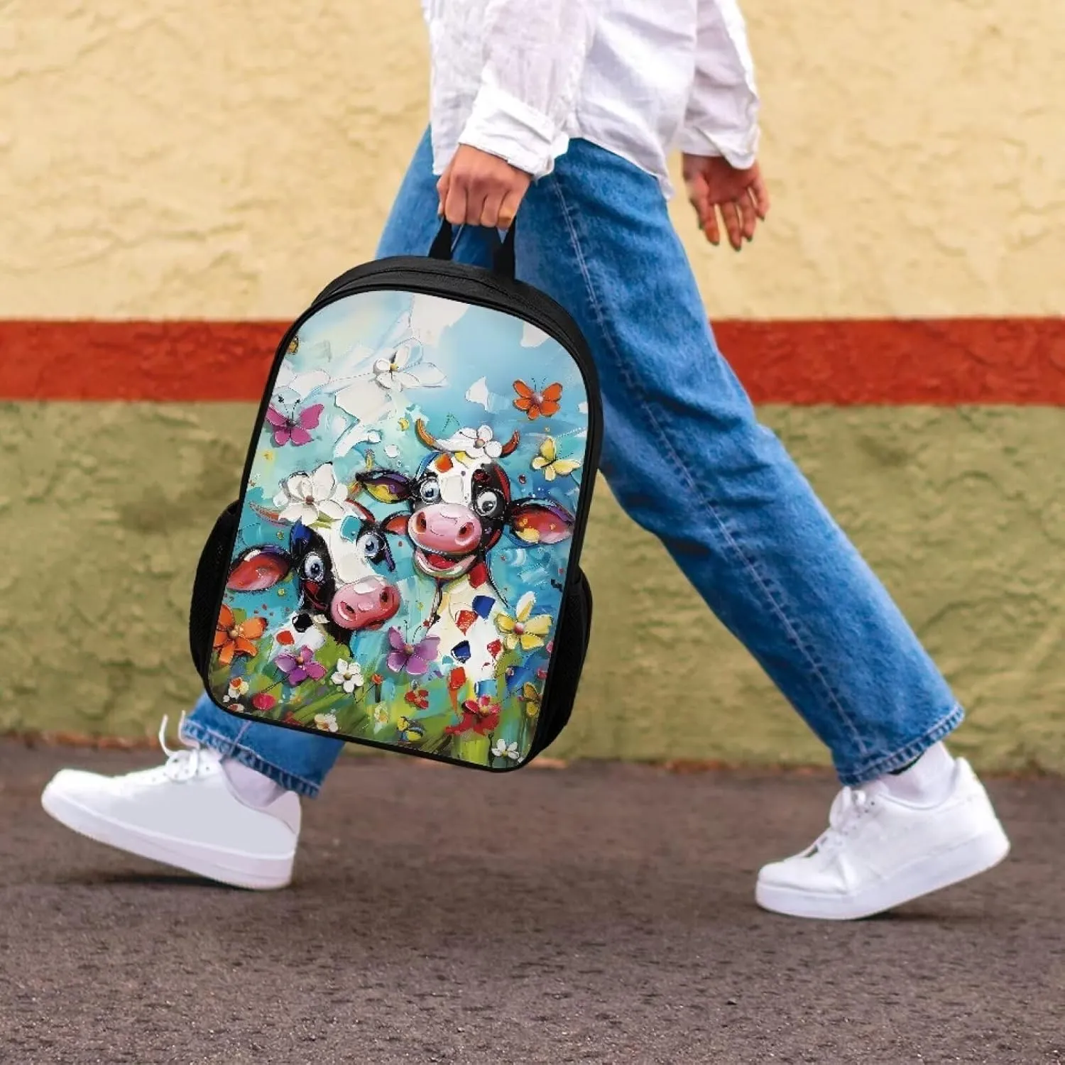 Cozeyat School Backpack for Teenager Student,Cartoon Cow Design Boys Girls Book Back Pack,Large Capacity Sport Travel Satchel,Washable