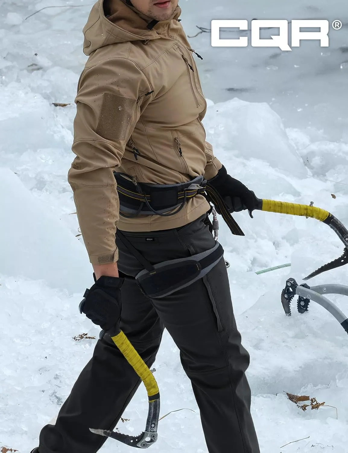 CQR Men's Winter Waterproof Softshell Fleece-Lined Snow Ski Pants, Thermal Outdoor Cargo Work Hiking Pants