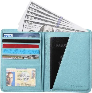 Crazy Horse Genuine Cow Leather Passport Holder Travel Wallet Card Holder - RFID Blocking Bifold Wallet for Men and Women