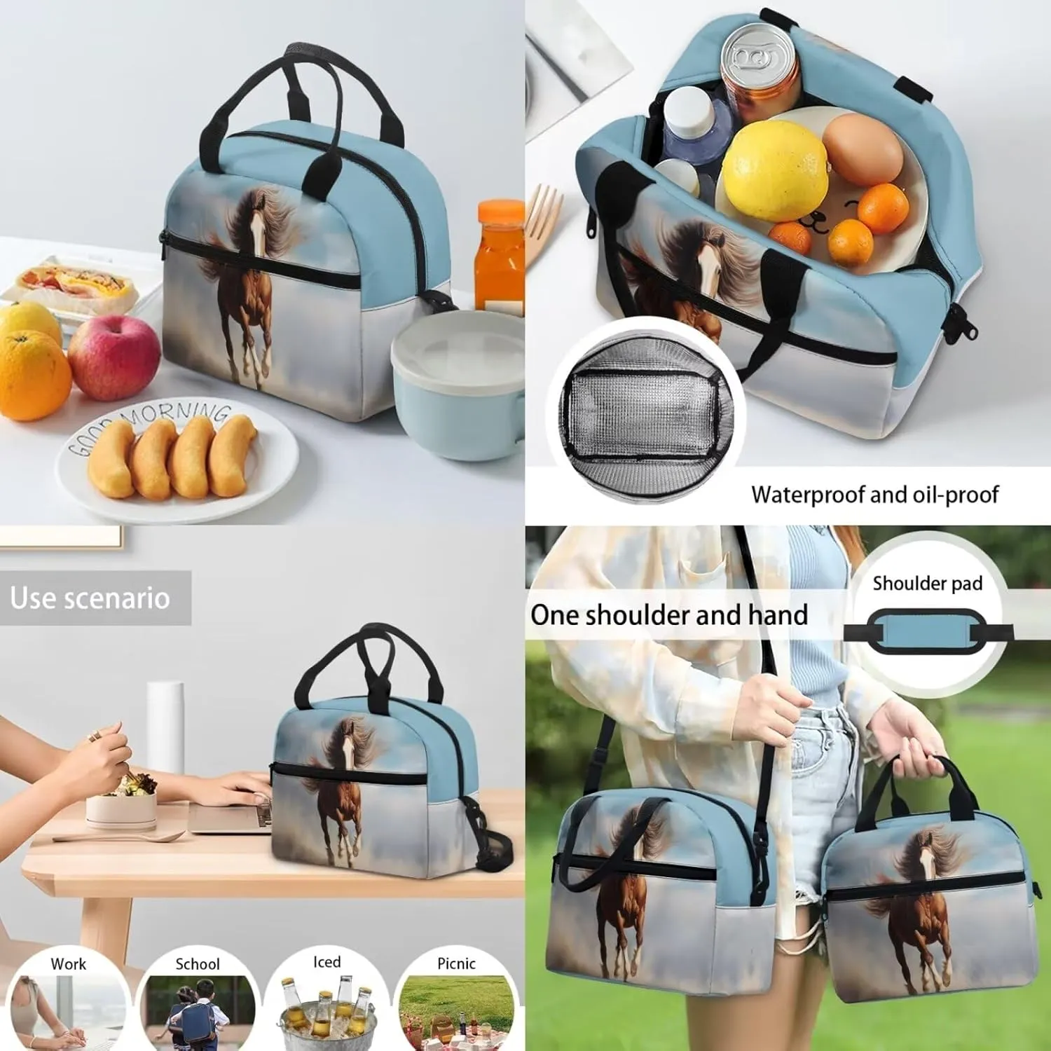Crazy Horse Teen Boys Backpacks for Middle School 3-in-1 Schoolbag Set with Lunch Box Pencil Case 10-12 Kids Book Bags Large Capacity Travel Shoulder Bag Rucksack