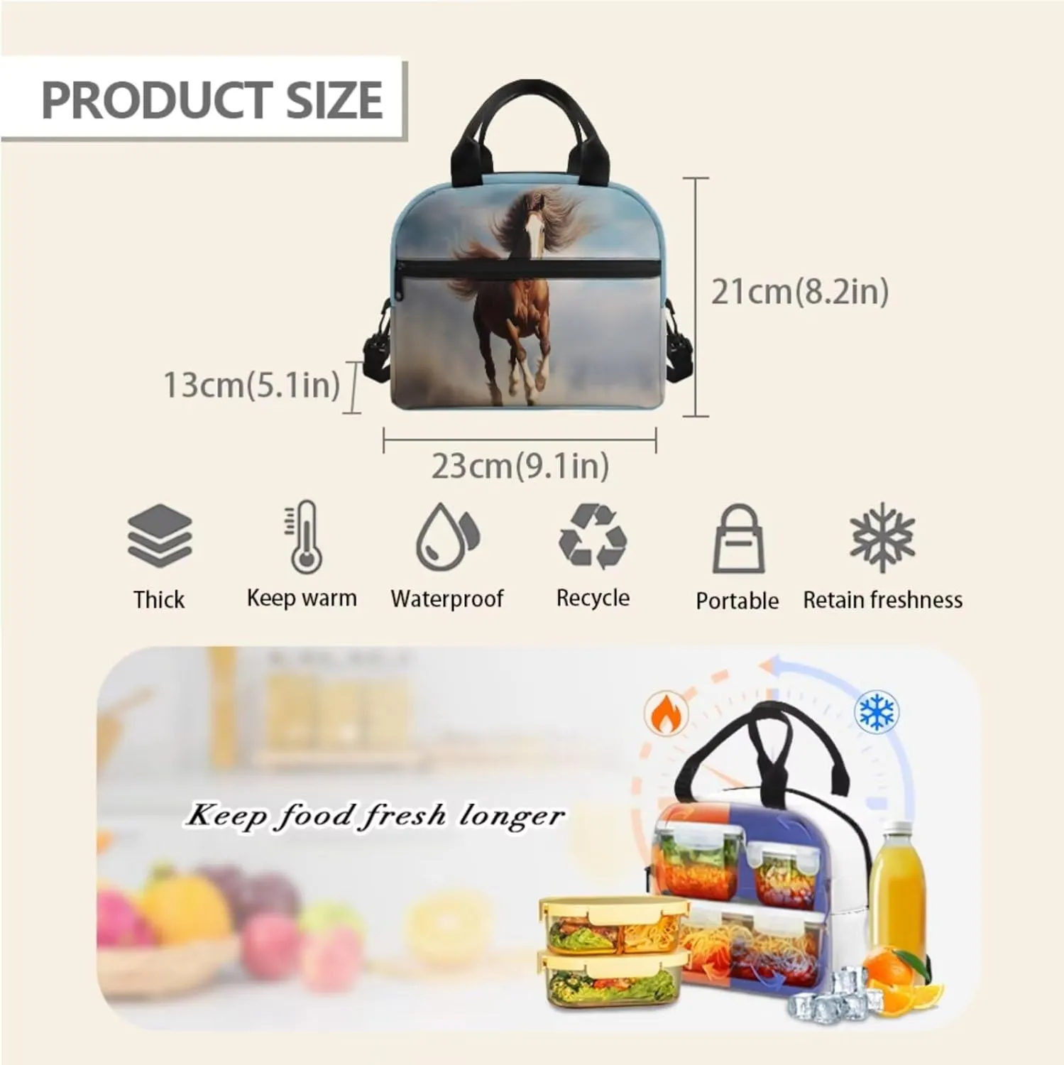 Crazy Horse Teen Boys Backpacks for Middle School 3-in-1 Schoolbag Set with Lunch Box Pencil Case 10-12 Kids Book Bags Large Capacity Travel Shoulder Bag Rucksack