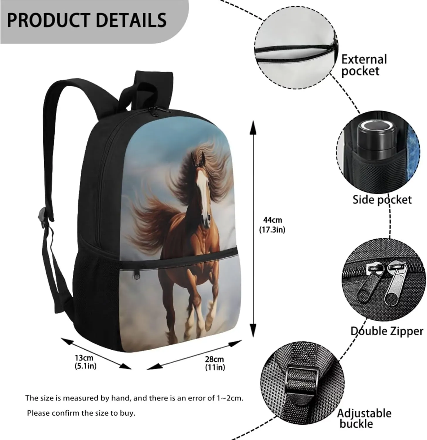 Crazy Horse Teen Boys Backpacks for Middle School 3-in-1 Schoolbag Set with Lunch Box Pencil Case 10-12 Kids Book Bags Large Capacity Travel Shoulder Bag Rucksack