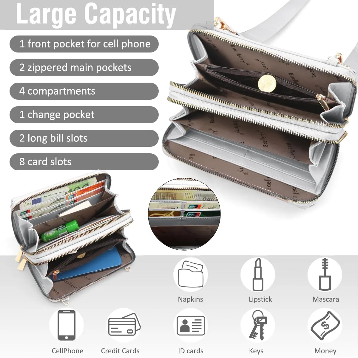 Crossbody Bag for Women Small Shoulder Handbag Leather Cell Phone Purse Wristlet Clutch Wallet with Card Slots