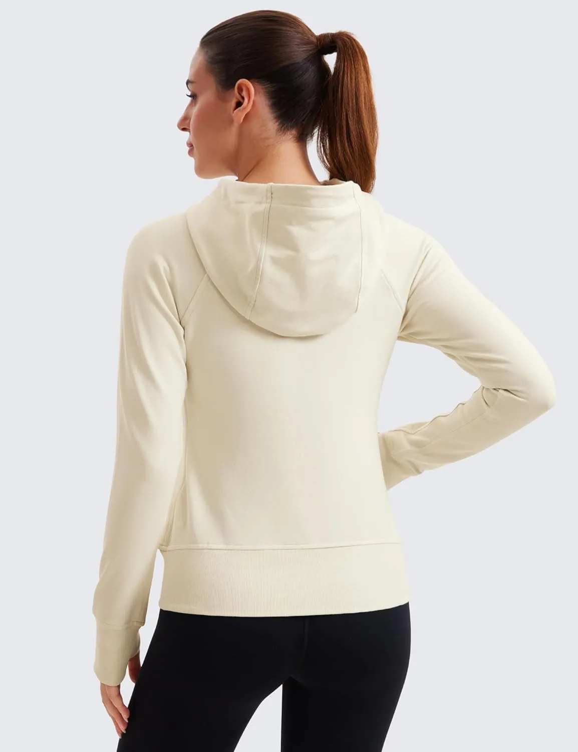 CRZ YOGA Womens Fleece Full Zip Hoodie Jackets Workout Hooded Zipper Basic Casual Sweatshirts with Thumb Holes