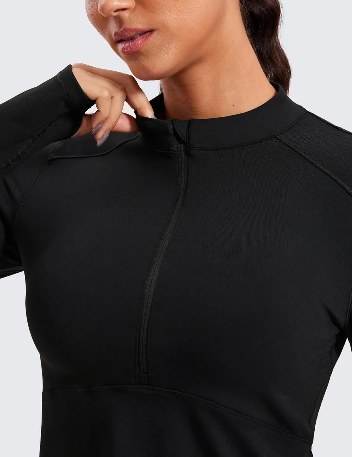 CRZ YOGA Women's Long Sleeve Crop Top Quick Dry Cropped Workout Shirts Half Quarter Zip Pullover Running Athletic Fall Shirt