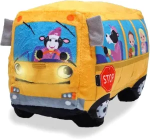 Cuddle Barn | Wheelie 8" School Bus Singing Stuffed Animal Plush Toy | Mouth Moves and Eyes Light Up | Sings Wheels on The Bus