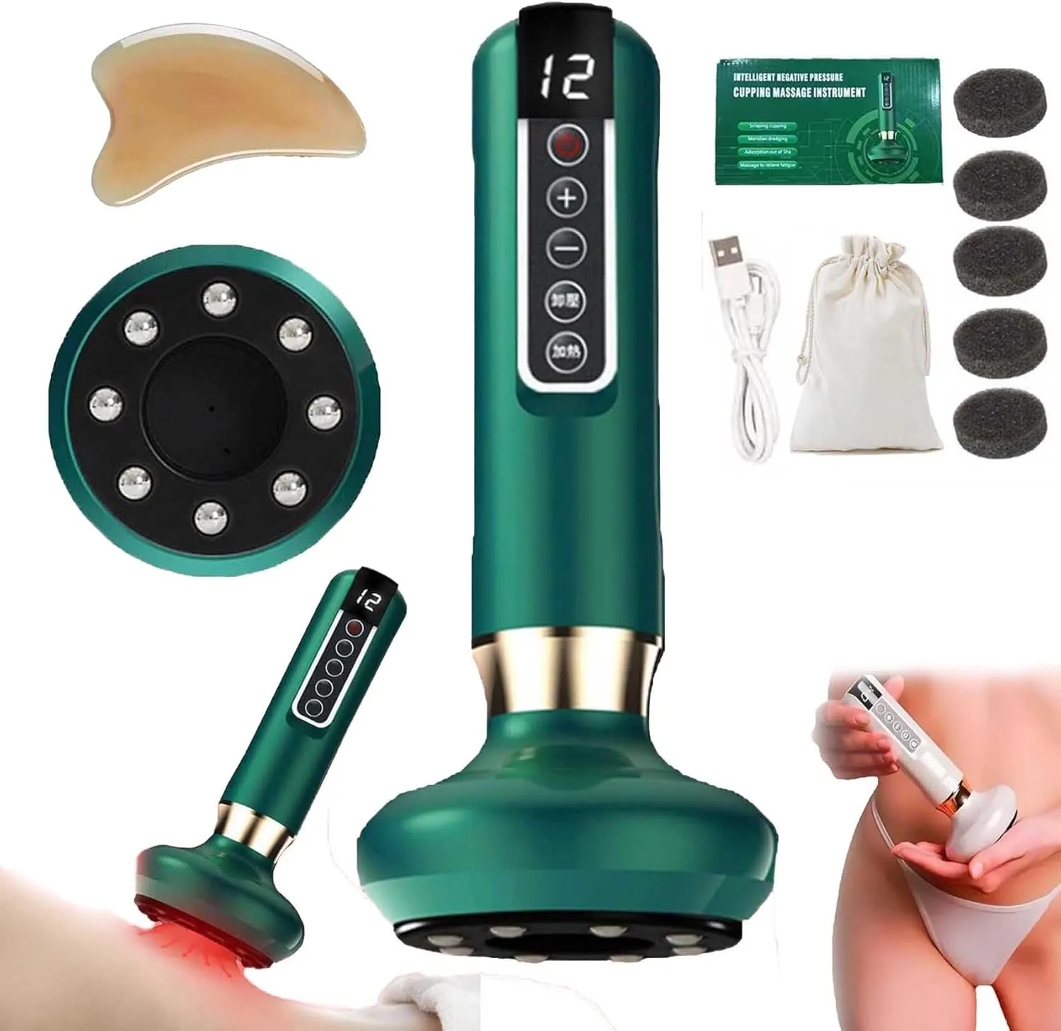 Curverevive Cellulite Relief Kit, Curve Revive Anti Cellulite Massager, Curverevive Anti Cellulites Body Sculpting Machine, 12 Speed Suction Handheld Remover for Legs, Belly, Arms, Butt (Green)