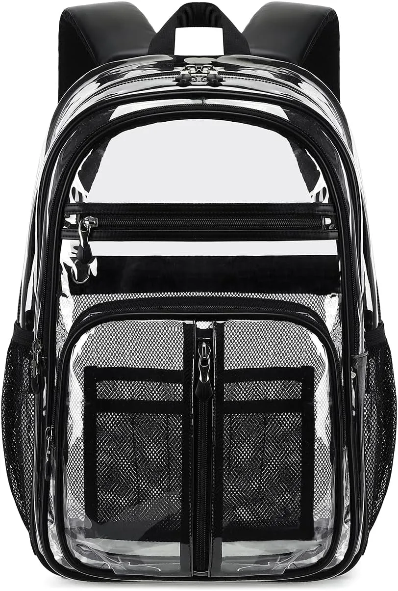 Cusangel 18in Clear TPU Backpack– heavy Duty See through XL H18''xW13''xD8 Plastic Big Transparent bookbag for sport event,School,Stadium events & Work Backpacks