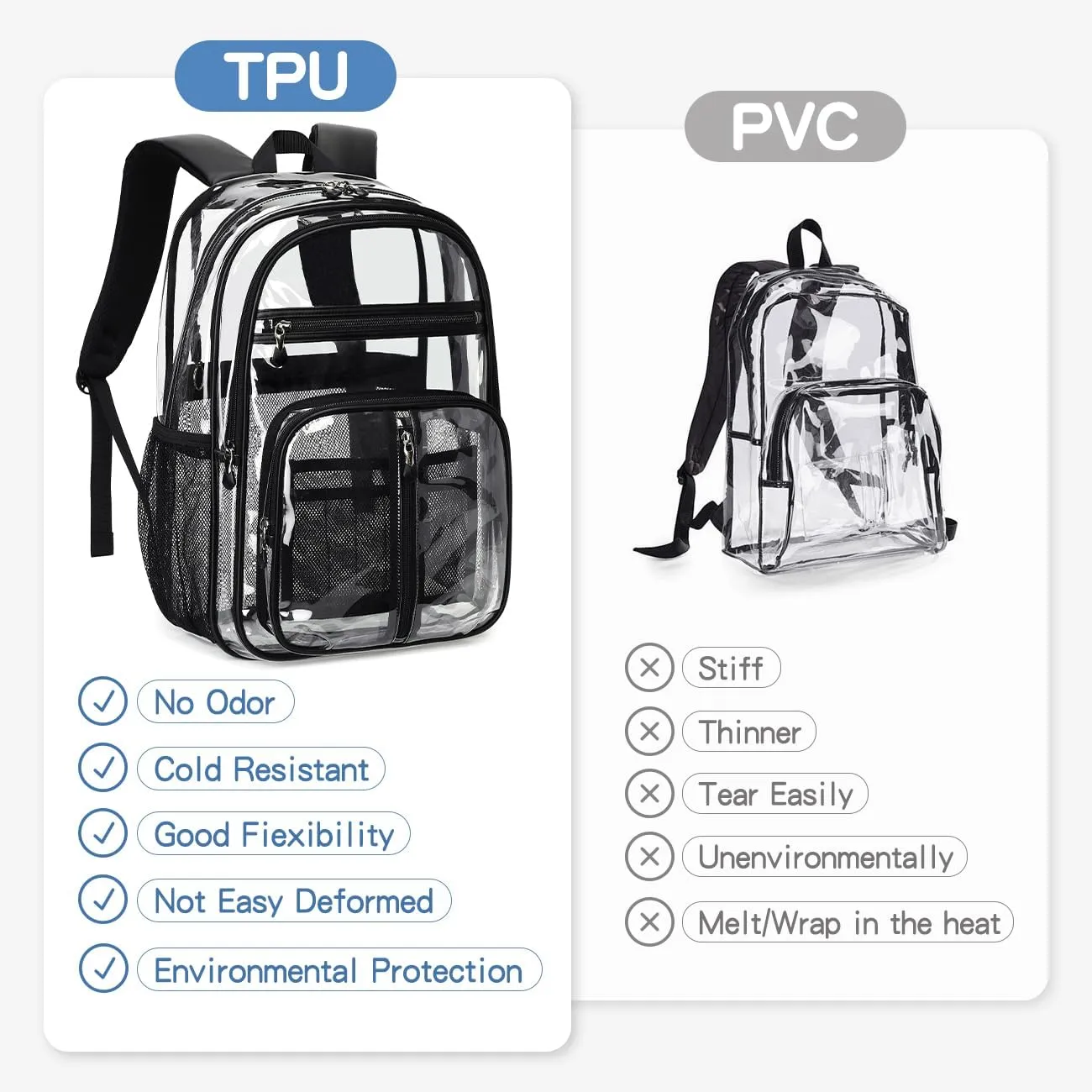 Cusangel 18in Clear TPU Backpack– heavy Duty See through XL H18''xW13''xD8 Plastic Big Transparent bookbag for sport event,School,Stadium events & Work Backpacks