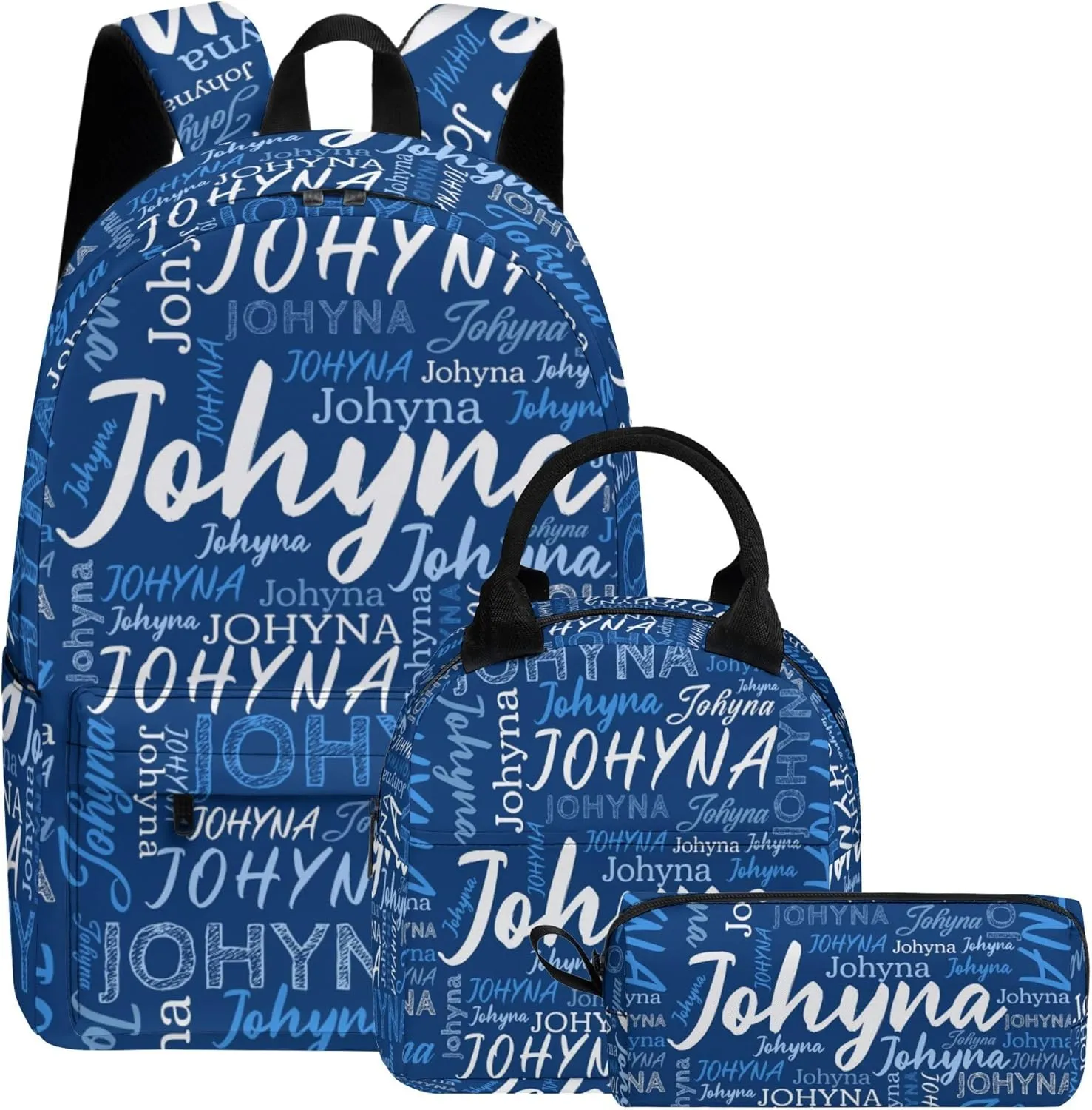 Custom Backpack 3 Sets with Name, Personalized Name School Bag Sets for Boys Girls Men Women, Customized Laptop Backpacks Sets with Adjustable Shoulder Strap for School Work Travel Camping