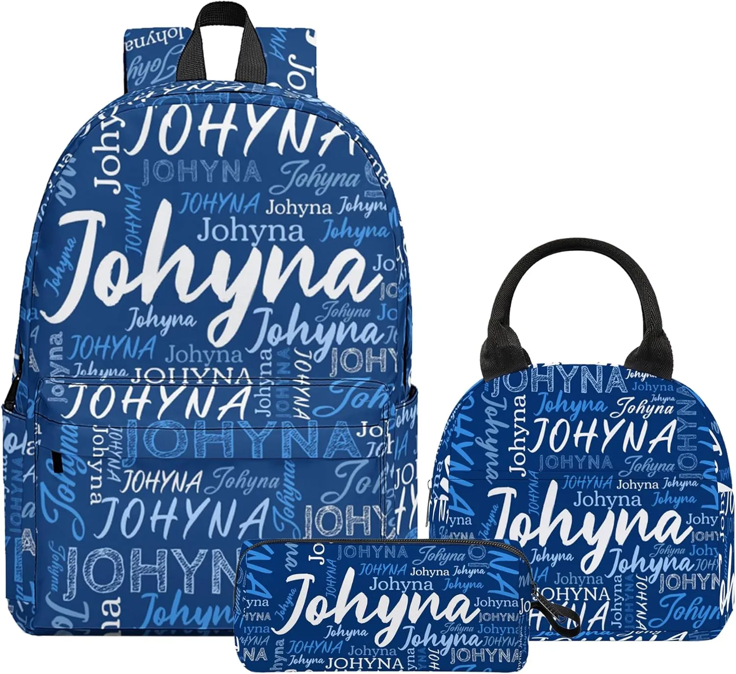 Custom Backpack 3 Sets with Name, Personalized Name School Bag Sets for Boys Girls Men Women, Customized Laptop Backpacks Sets with Adjustable Shoulder Strap for School Work Travel Camping