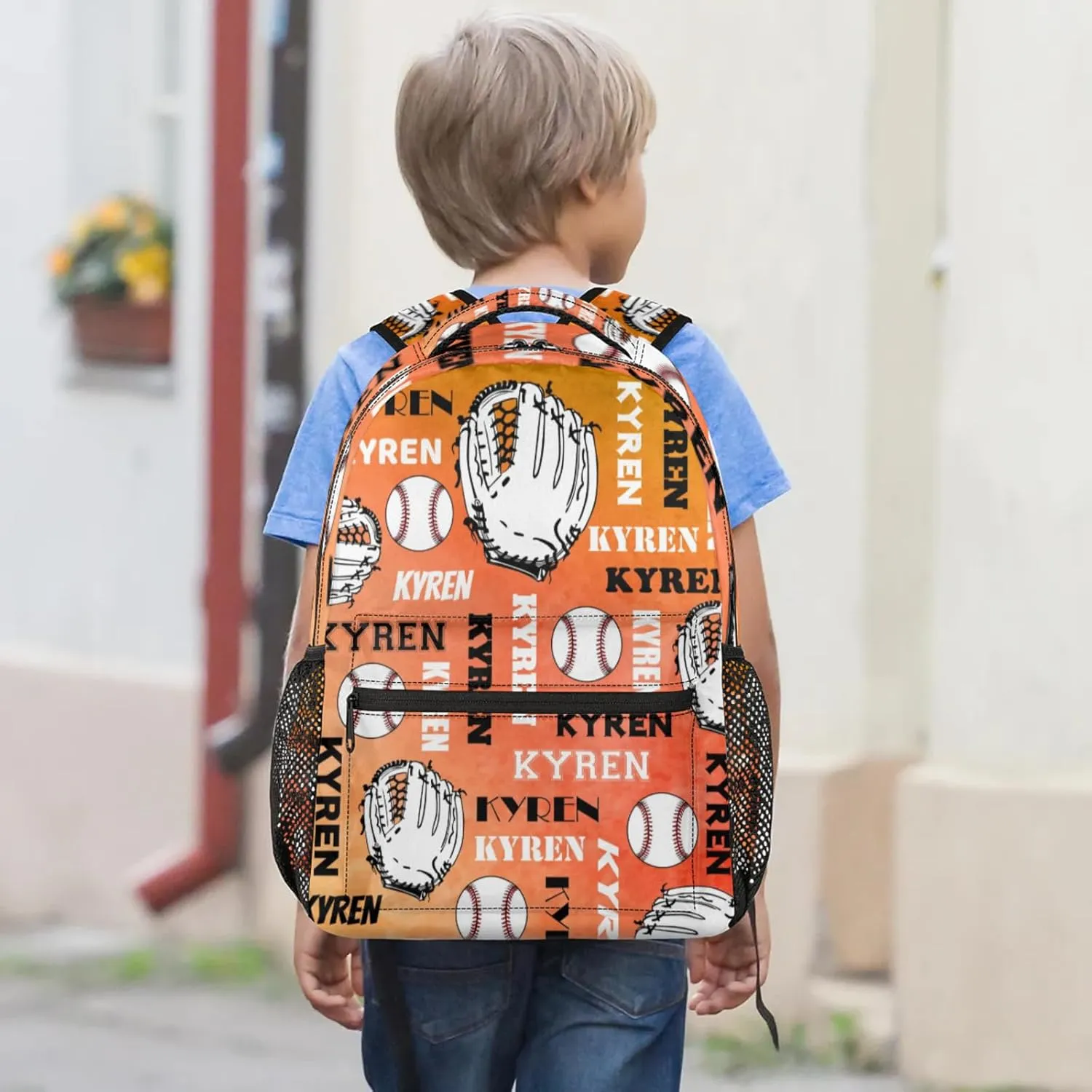 Custom Baseball Backpack for Men Women, Personalized Name Laptop Backpack, Sports Bag Lightweight Daypack for Travel Camping, Dark Orange