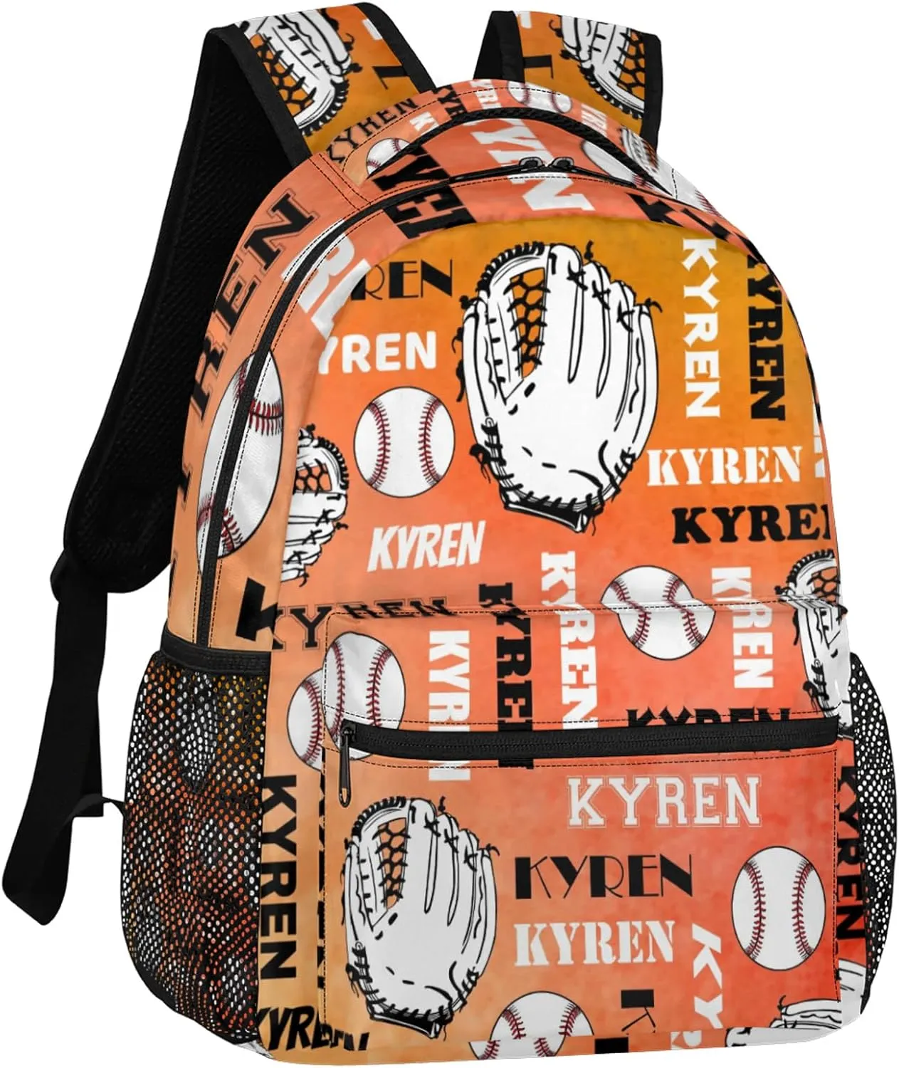 Custom Baseball Backpack for Men Women, Personalized Name Laptop Backpack, Sports Bag Lightweight Daypack for Travel Camping, Dark Orange