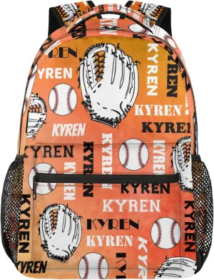 Custom Baseball Backpack for Men Women, Personalized Name Laptop Backpack, Sports Bag Lightweight Daypack for Travel Camping, Dark Orange