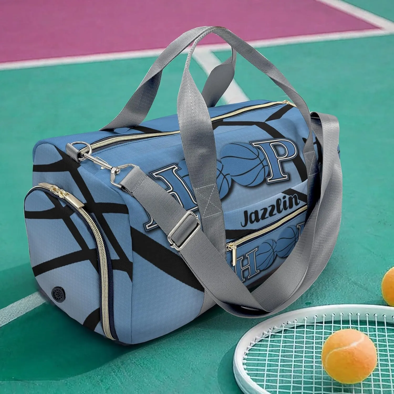 Custom Duffel Bag Sports Hoop it Basketball Navy Gym Bag Personalized Gift for Travel