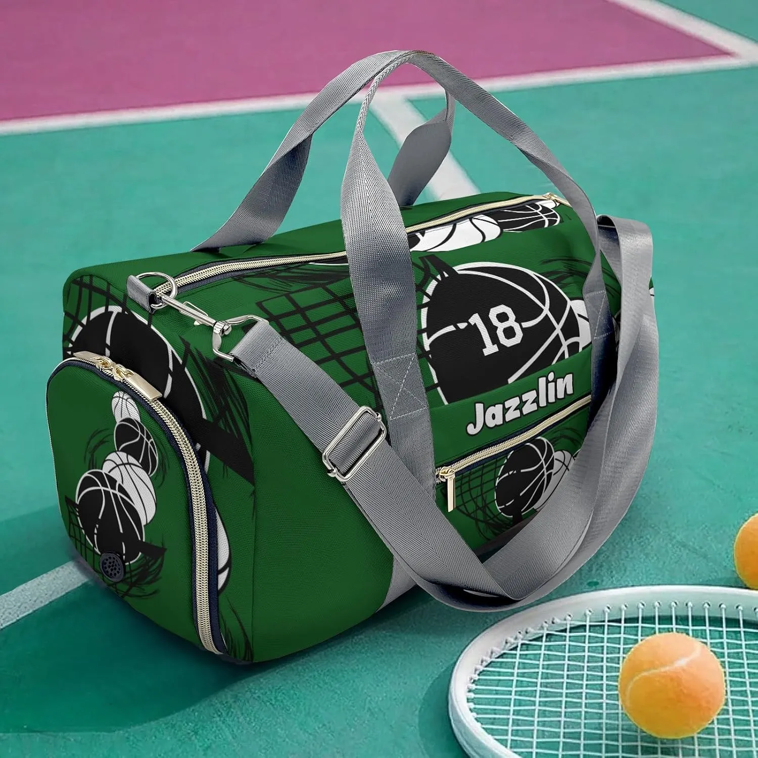 Custom Duffel Overnight Travel Bag for Sports Workout Girls Boys,Basketball Forest Personalized Duffle Bag Gifts