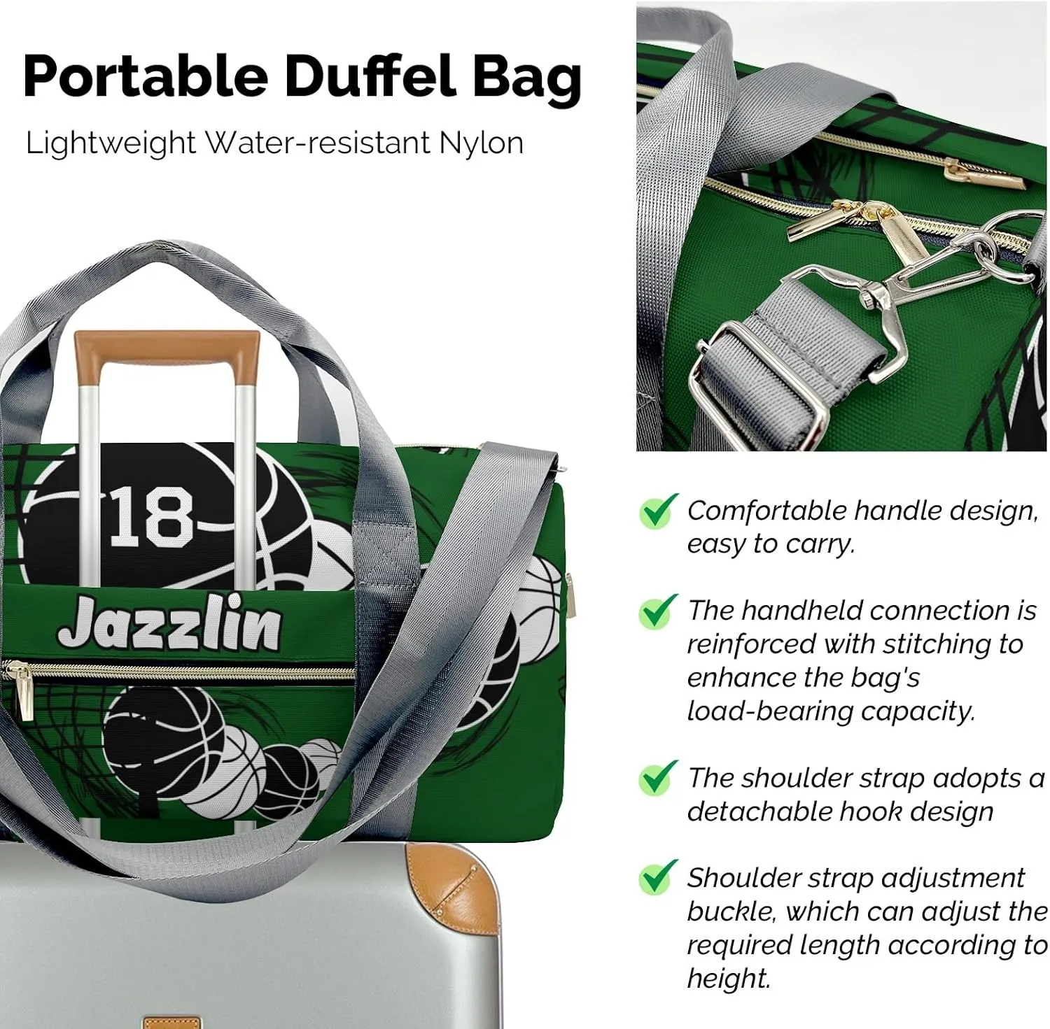 Custom Duffel Overnight Travel Bag for Sports Workout Girls Boys,Basketball Forest Personalized Duffle Bag Gifts
