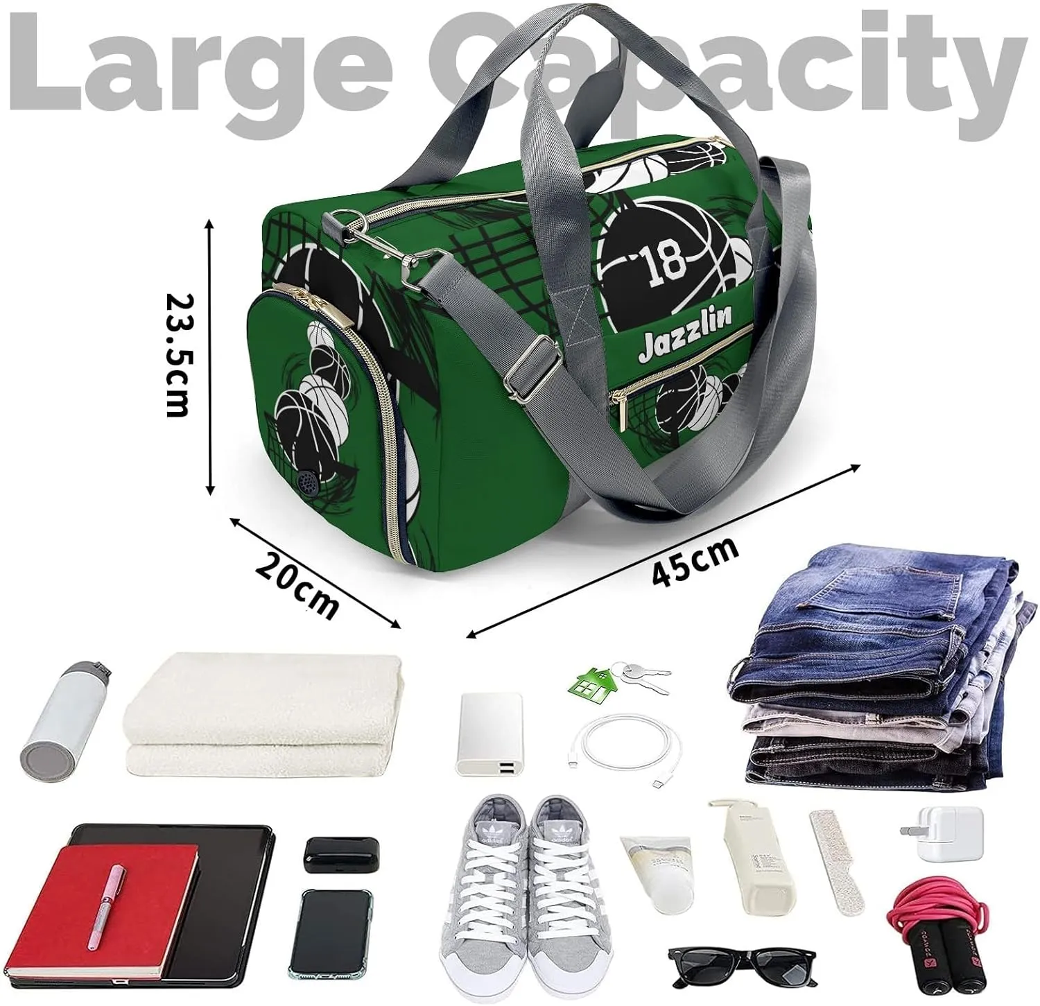 Custom Duffel Overnight Travel Bag for Sports Workout Girls Boys,Basketball Forest Personalized Duffle Bag Gifts