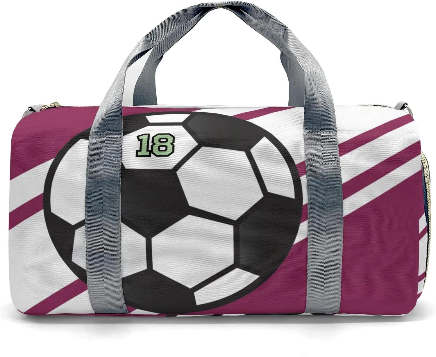 Custom Duffel Overnight Travel Bag for Sports Workout Girls Boys,Sport Soccer Player Number Plum Red Personalized Duffle Bag Gifts