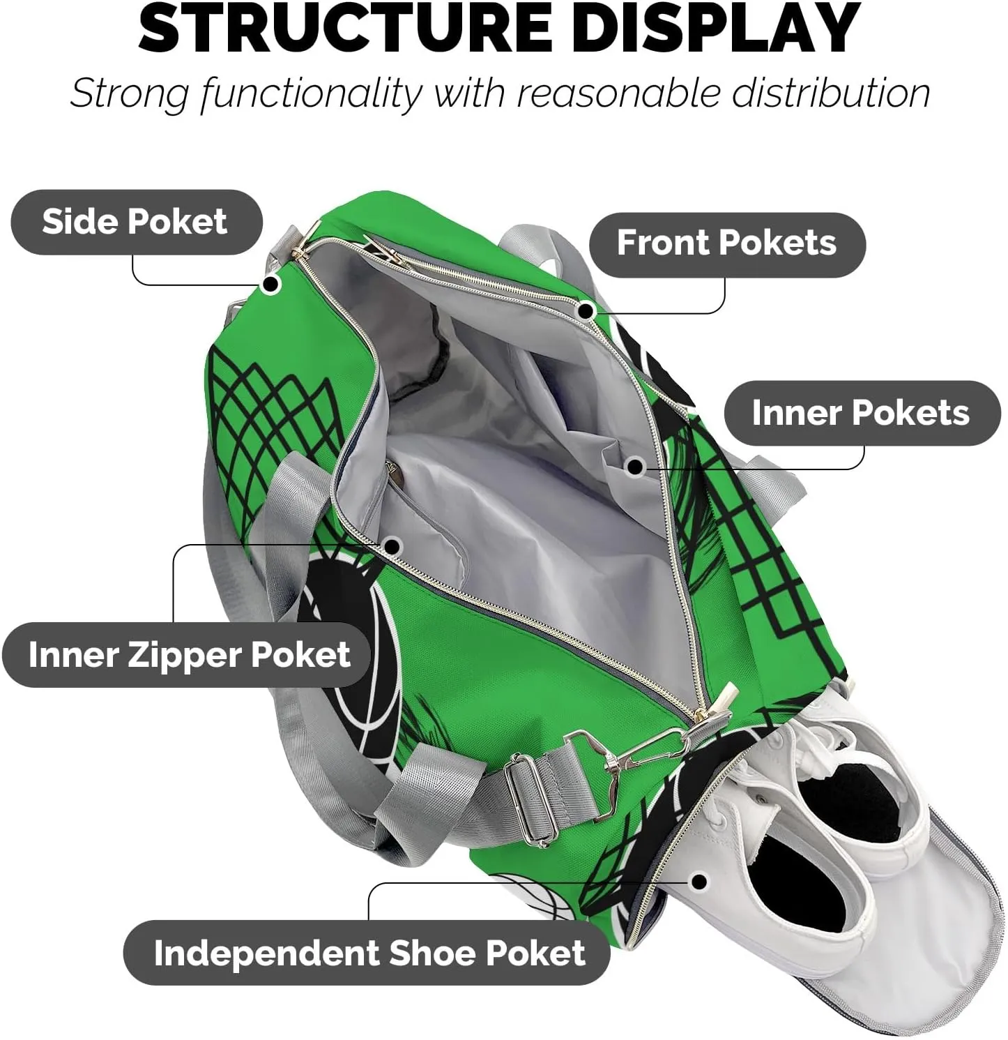 Custom Gift Sport Player Duffel Bag for Basketball Grass Green Travel Weekender Bag,Carry On Bag for Business Trips Sports Bag