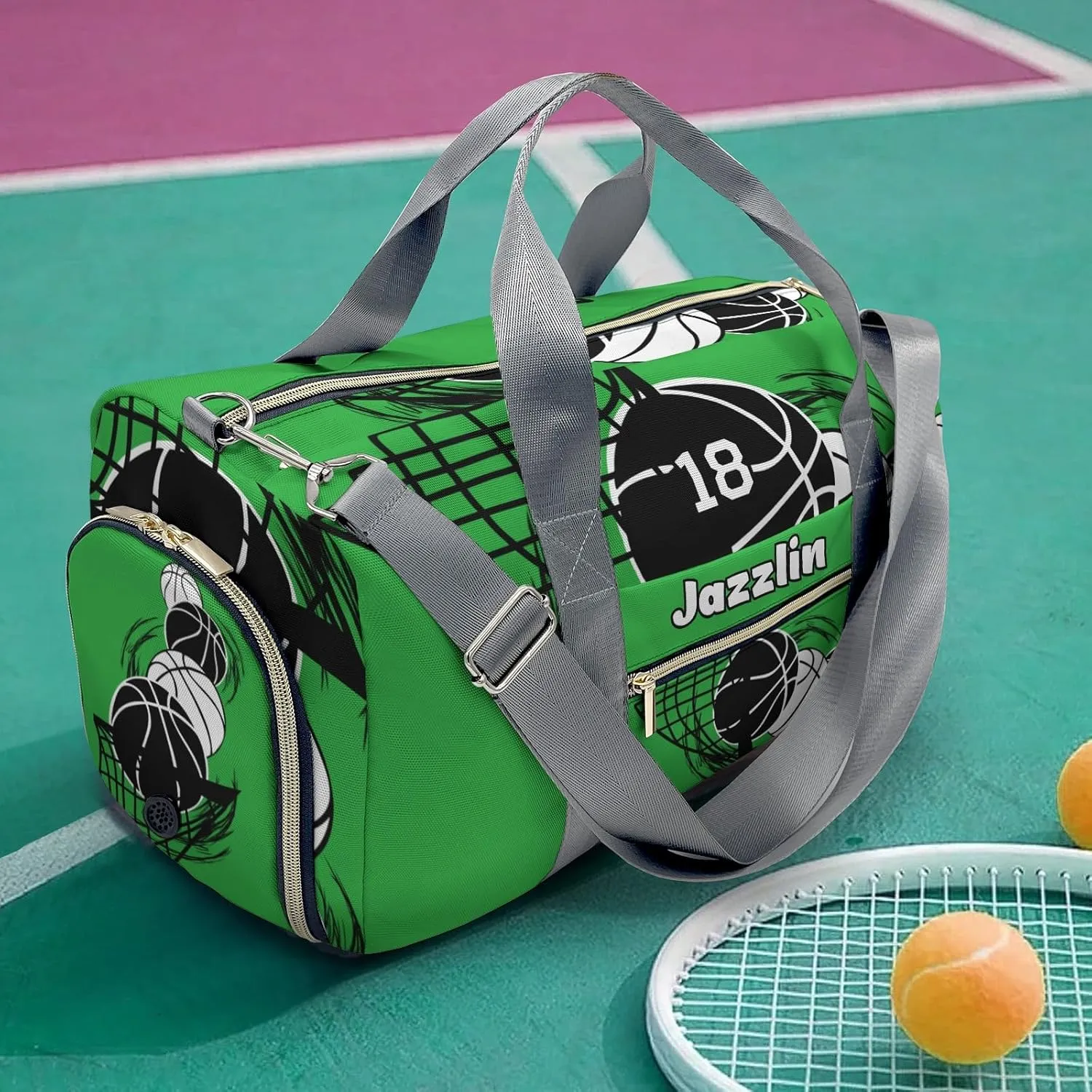 Custom Gift Sport Player Duffel Bag for Basketball Grass Green Travel Weekender Bag,Carry On Bag for Business Trips Sports Bag