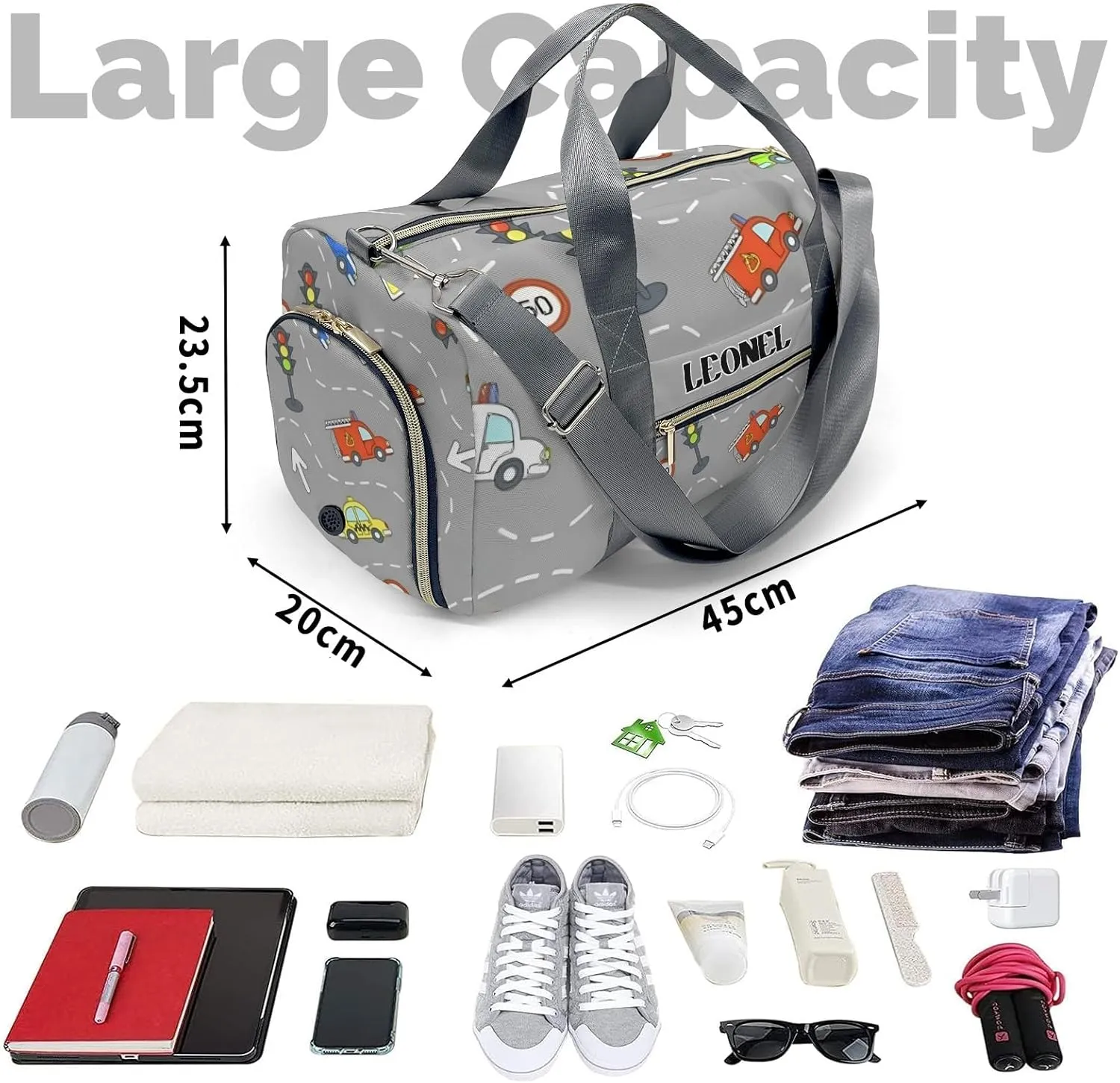 Custom Gift Sport Player Duffel Bag for Cartoon Road Car Duffel Overnight Travel Bag for Sports Workout Girls Boys,Personalized Duffle Bag Gifts
