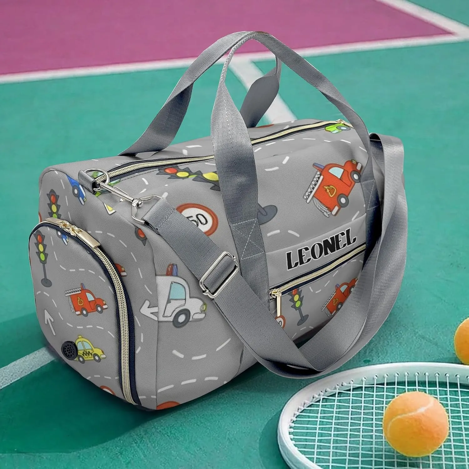 Custom Gift Sport Player Duffel Bag for Cartoon Road Car Duffel Overnight Travel Bag for Sports Workout Girls Boys,Personalized Duffle Bag Gifts
