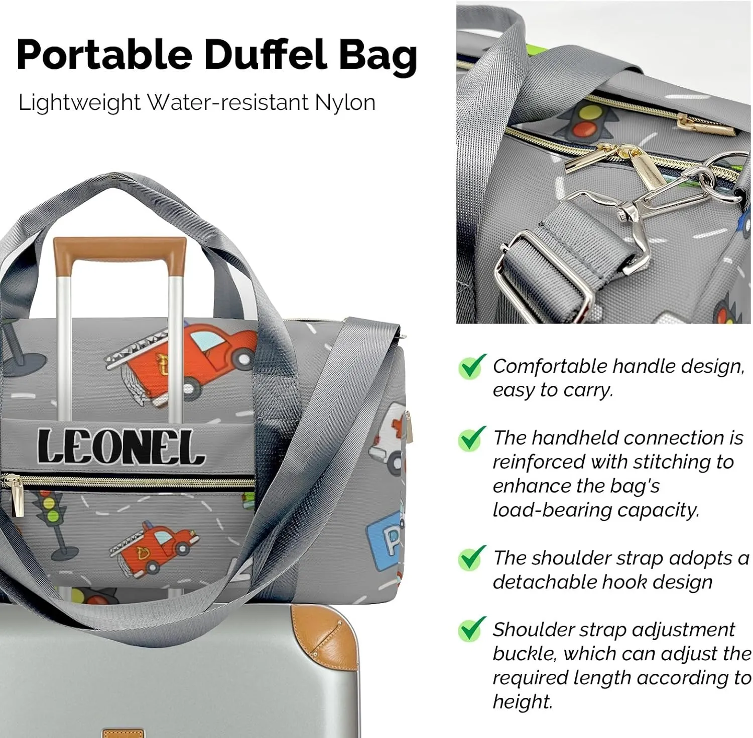 Custom Gift Sport Player Duffel Bag for Cartoon Road Car Duffel Overnight Travel Bag for Sports Workout Girls Boys,Personalized Duffle Bag Gifts