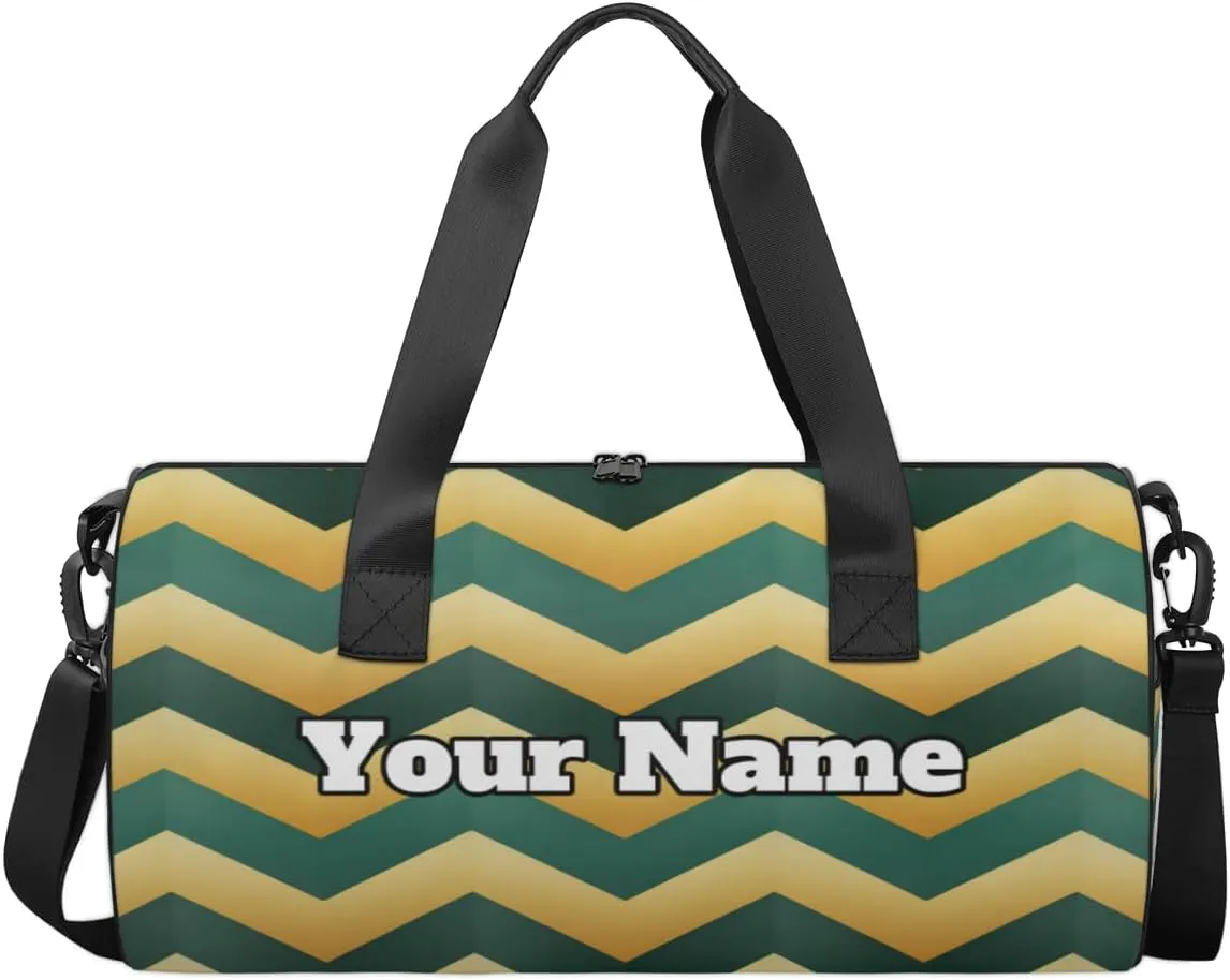 Custom Gym Bag for Women Men with Name, Personalized Aztec Theme Duffel Bag for Sports, Waterproof Dance Bag, Lightweight Carryon Gym Bag, Wave Stripe