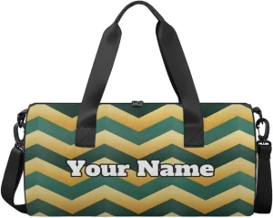Custom Gym Bag for Women Men with Name, Personalized Aztec Theme Duffel Bag for Sports, Waterproof Dance Bag, Lightweight Carryon Gym Bag, Wave Stripe