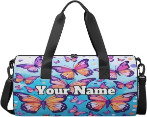 Custom Gym Bag for Women Men with Name, Personalized Butterfly Pattern Duffel Bag for Sports, Waterproof Dance Bag, Lightweight Carryon Gym Bag, Butterfly