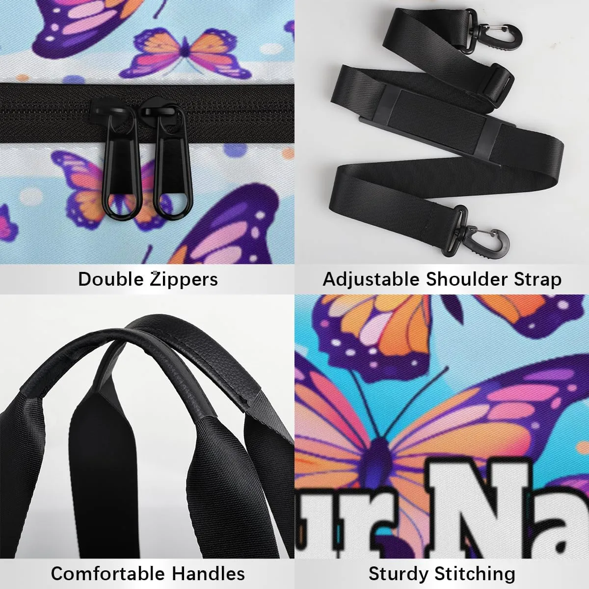 Custom Gym Bag for Women Men with Name, Personalized Butterfly Pattern Duffel Bag for Sports, Waterproof Dance Bag, Lightweight Carryon Gym Bag, Butterfly