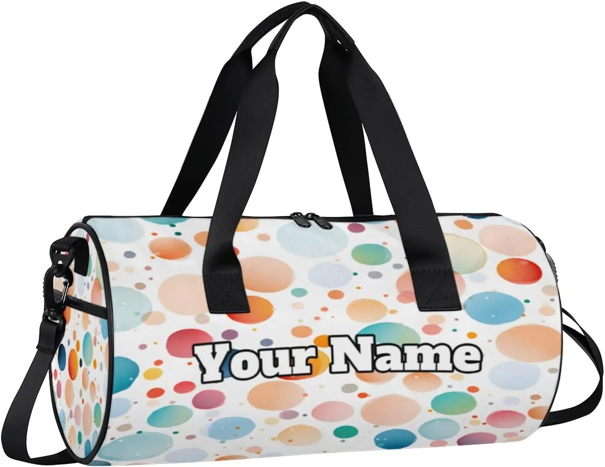 Custom Gym Bag for Women Men with Name, Personalized Colorful Dots Duffel Bag for Sports, Waterproof Dance Bag, Lightweight Carryon Gym Bag, Dots Theme