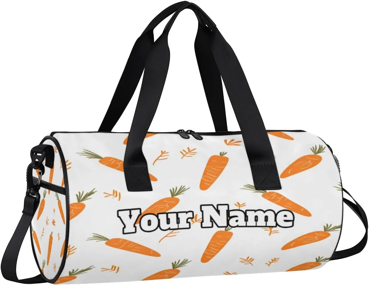Custom Gym Bag for Women Men with Name, Personalized Cute Carrot Duffel Bag for Sports, Waterproof Dance Bag, Lightweight Carryon Gym Bag, Carrot Print