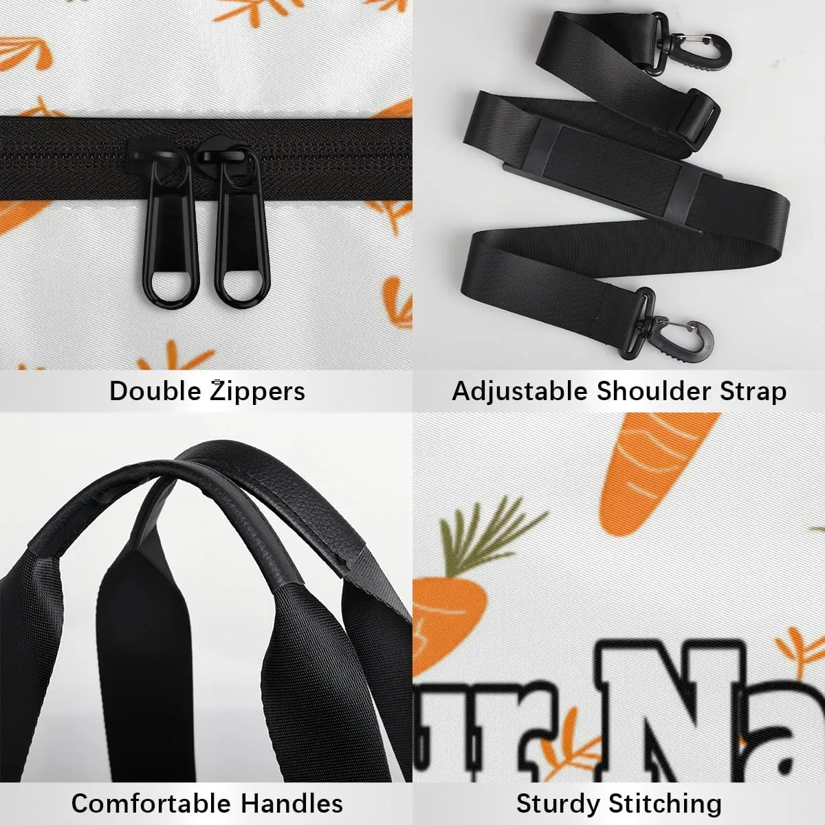 Custom Gym Bag for Women Men with Name, Personalized Cute Carrot Duffel Bag for Sports, Waterproof Dance Bag, Lightweight Carryon Gym Bag, Carrot Print