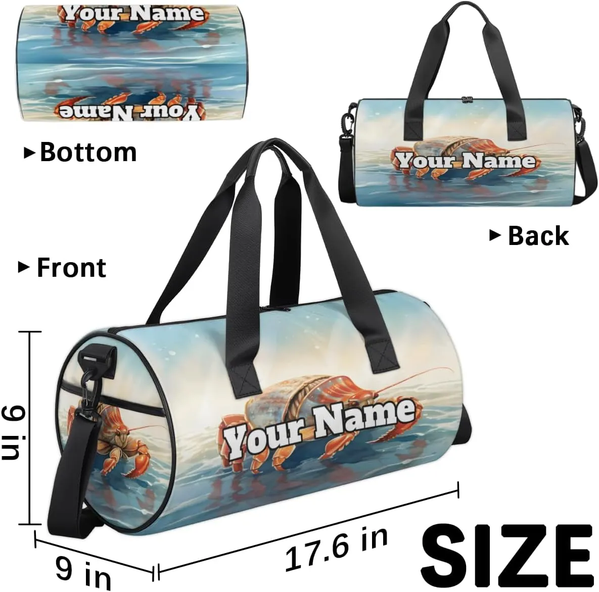 Custom Gym Bag for Women Men with Name, Personalized Cute Hermit Duffel Bag for Sports, Waterproof Dance Bag, Lightweight Carryon Gym Bag, Hermit Crab
