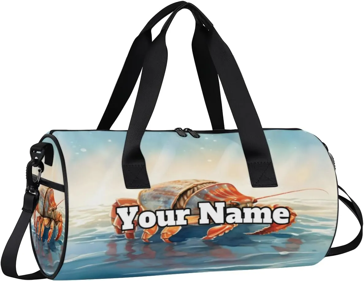 Custom Gym Bag for Women Men with Name, Personalized Cute Hermit Duffel Bag for Sports, Waterproof Dance Bag, Lightweight Carryon Gym Bag, Hermit Crab