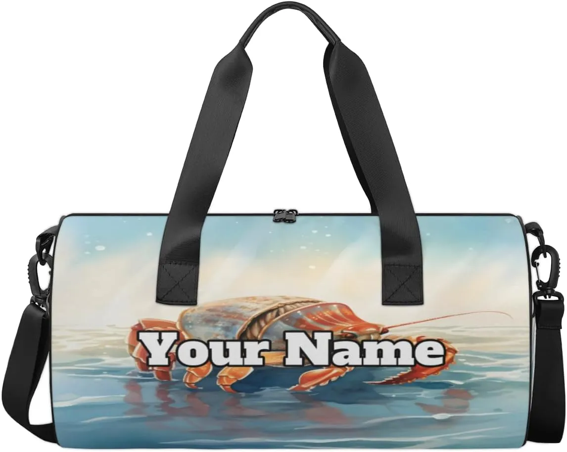 Custom Gym Bag for Women Men with Name, Personalized Cute Hermit Duffel Bag for Sports, Waterproof Dance Bag, Lightweight Carryon Gym Bag, Hermit Crab