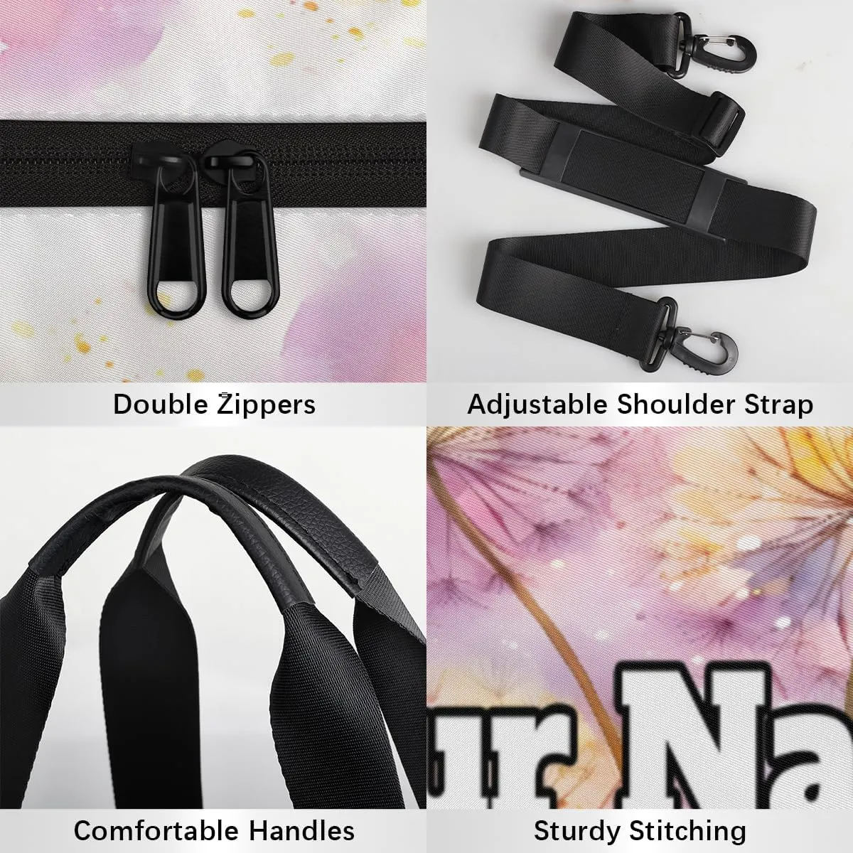 Custom Gym Bag for Women Men with Name, Personalized Dandelion Duffel Bag for Sports, Waterproof Dance Bag, Lightweight Carryon Gym Bag, Flowers