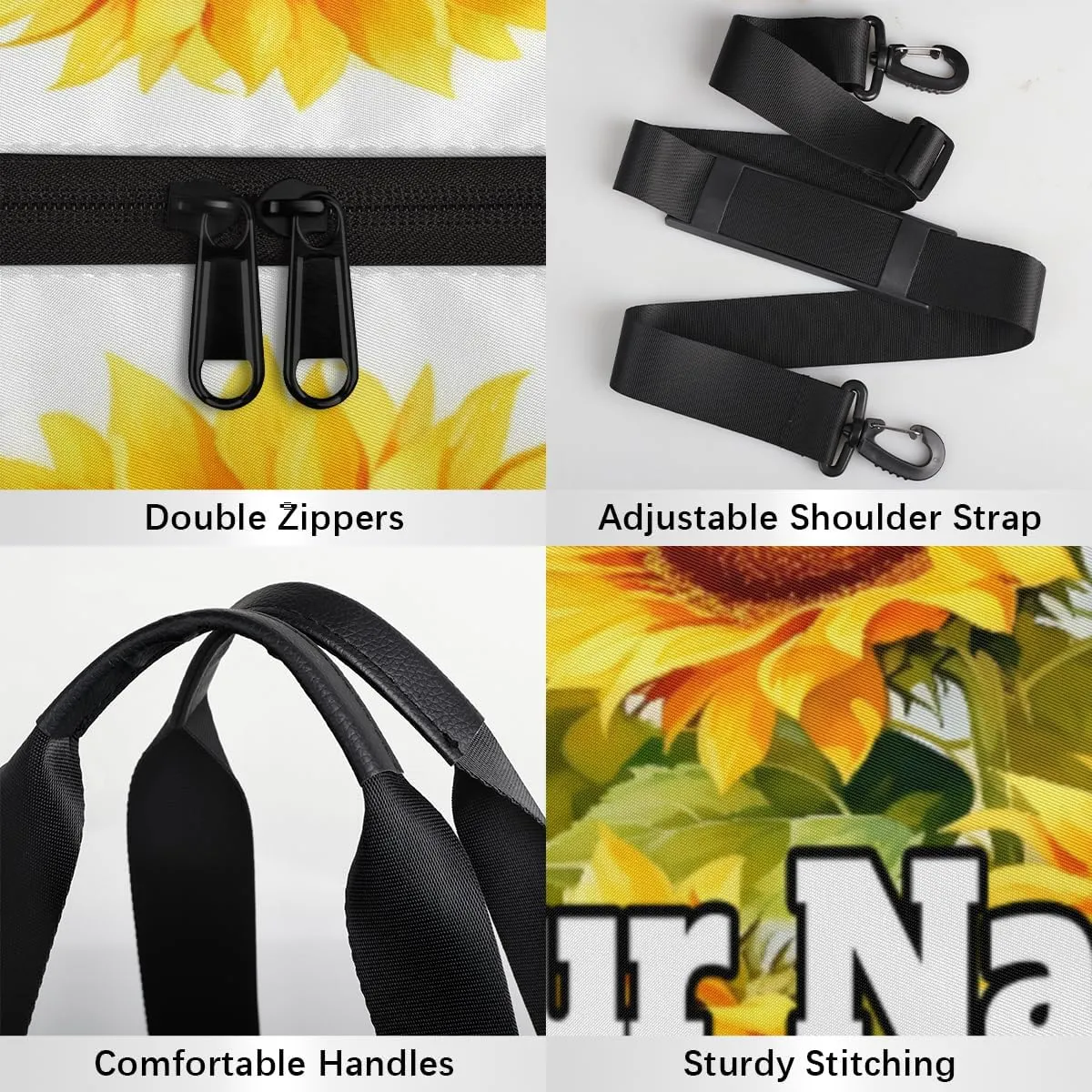 Custom Gym Bag for Women Men with Name, Personalized Farm Sunflower Duffel Bag for Sports, Waterproof Dance Bag, Lightweight Carryon Gym Bag, Plant