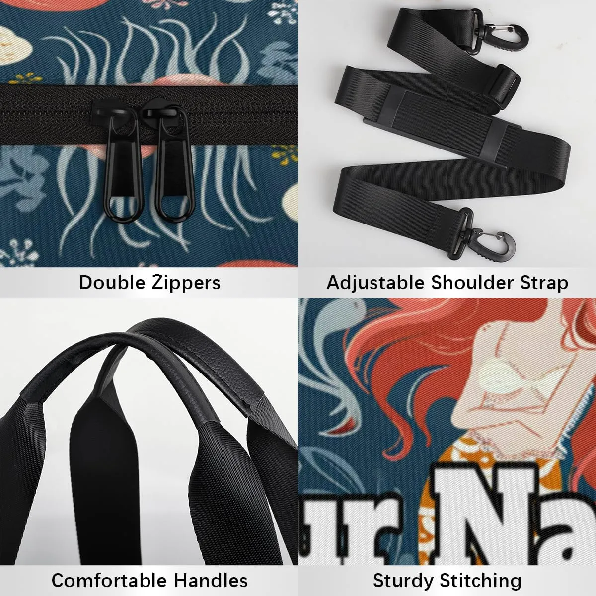 Custom Gym Bag for Women Men with Name, Personalized Jellyfish Mermaids Duffel Bag for Sports, Waterproof Dance Bag, Lightweight Carryon Gym Bag, Sea