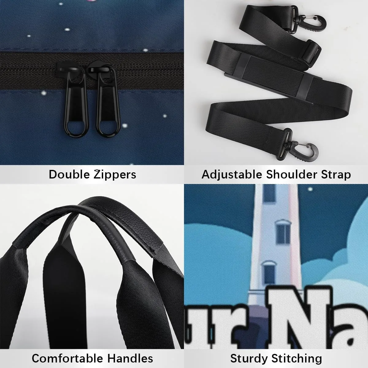 Custom Gym Bag for Women Men with Name, Personalized Lighthouse Duffel Bag for Sports, Waterproof Dance Bag, Lightweight Carryon Gym Bag, Coasts