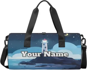 Custom Gym Bag for Women Men with Name, Personalized Lighthouse Duffel Bag for Sports, Waterproof Dance Bag, Lightweight Carryon Gym Bag, Coasts